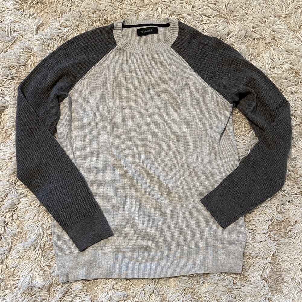 NAADAM Cashmere and Cotton Waffle Gray and Black Crewneck Sweater Size m